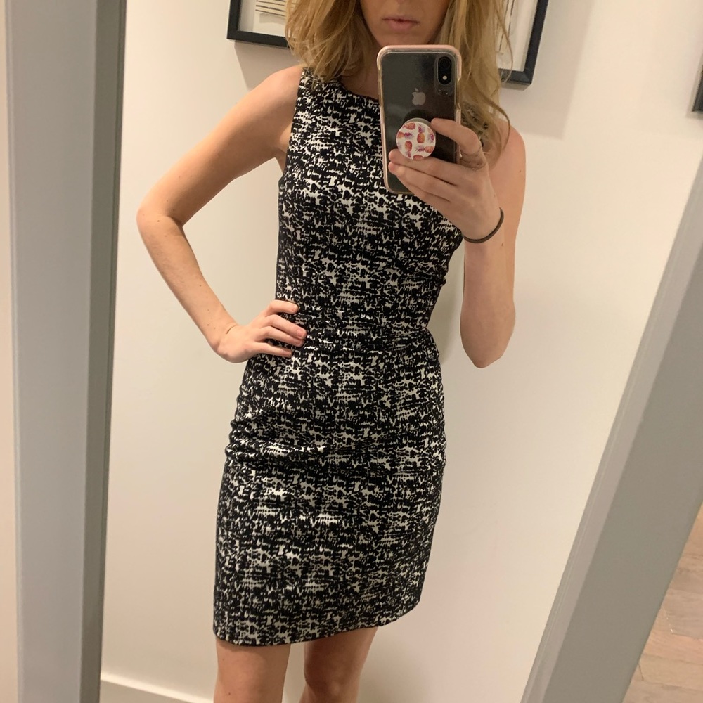 H&M black and white pattered work dress